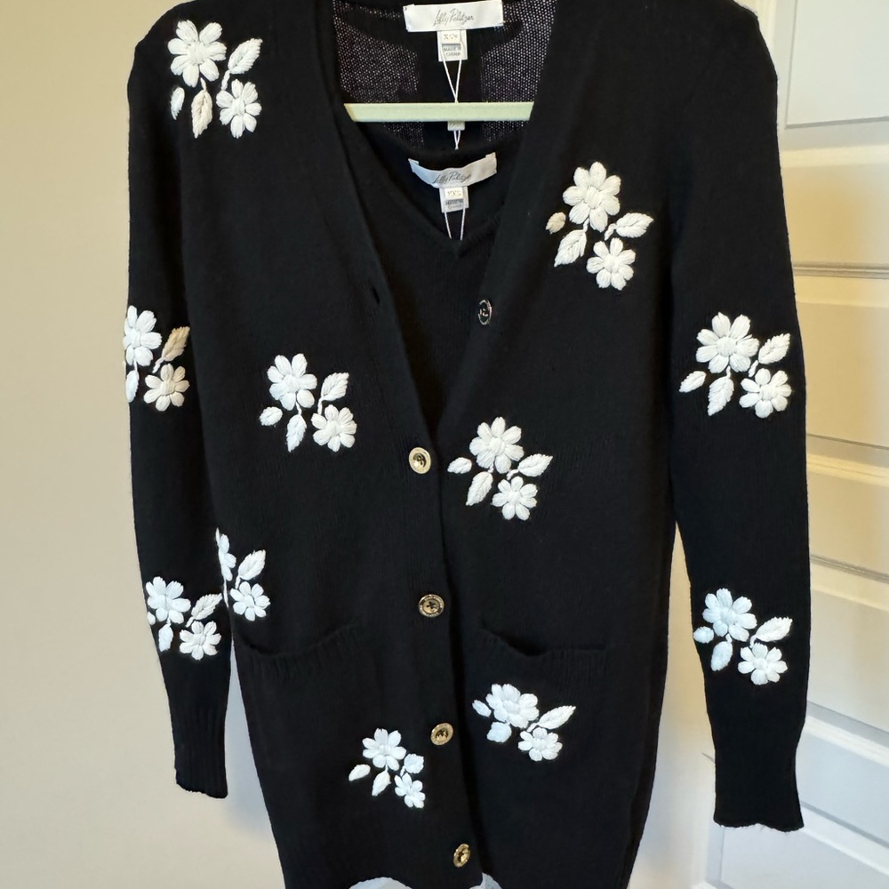 Lilly Pulitzer Black Cardigan with White Floral Accents - Picture 1 of 7